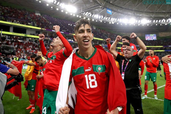 خوشحالی بازیکنان مراکشی بعد از مسابقه با پرتغال