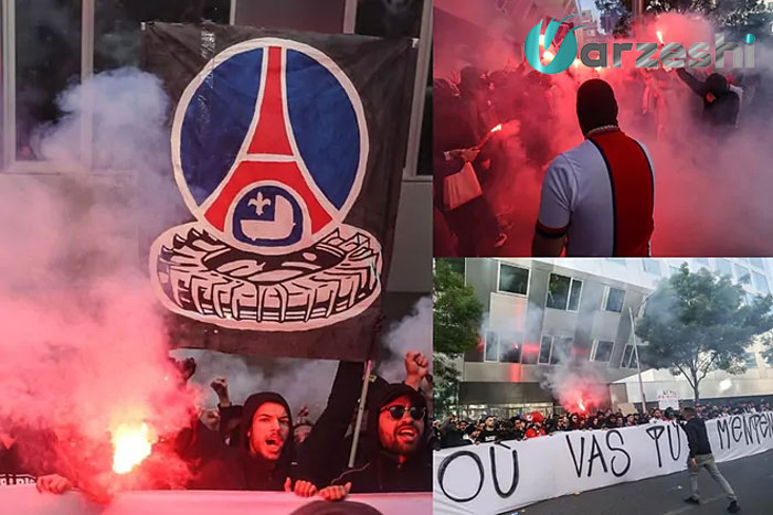 ورزشی: تظاهرات پر تنش هواداران پاریس سن ژرمن مقابل دفتر این باشگاه